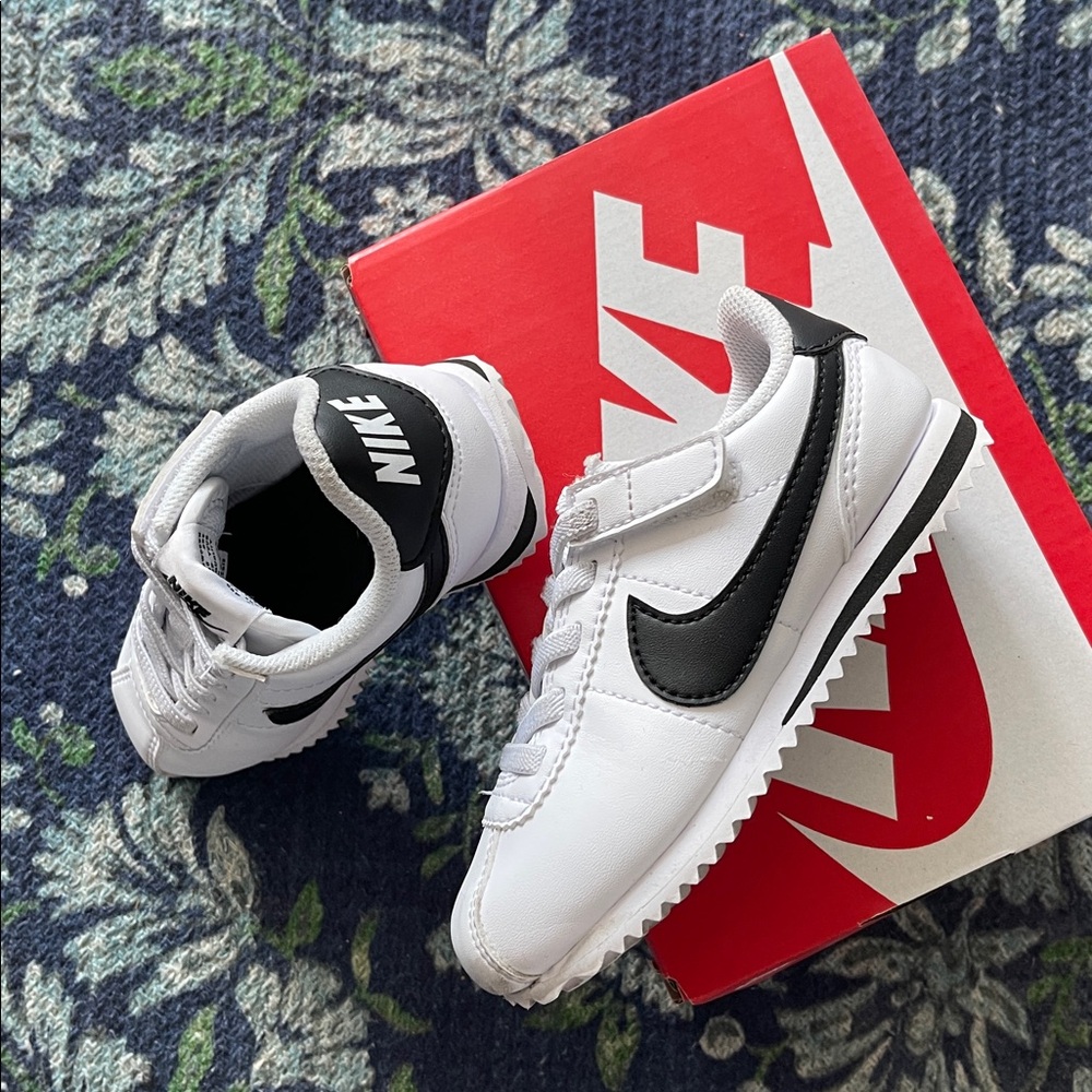 Nike Kids White and Black Cortez Sneakers
